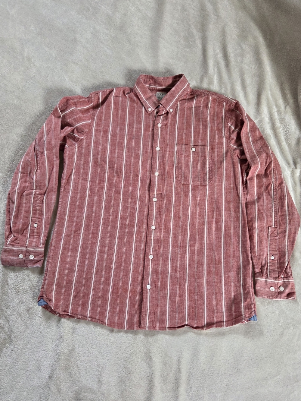 L.L. Bean Mens M-tall Red Striped Button-Down Shirt